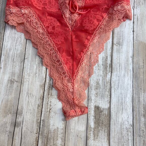 VTG Victorias Secret Gold Label Bodysuit Teddy Sm Peach Lace  Bows Coquette Sexy - Picture 9 of 13